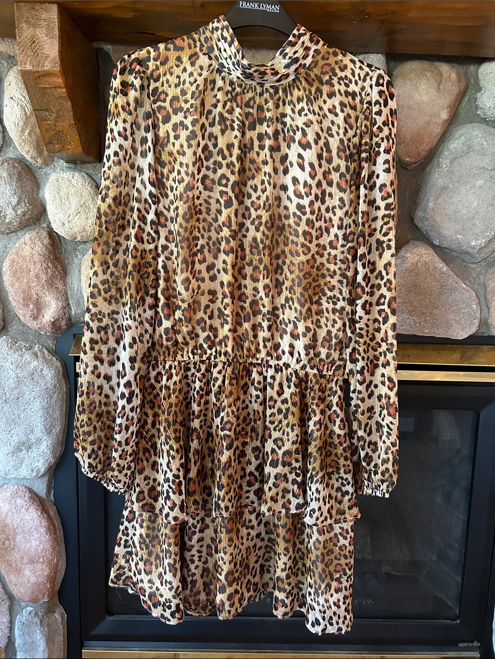 Socialite Metallic Leopard Print Tiered Dress, Size S, NWT